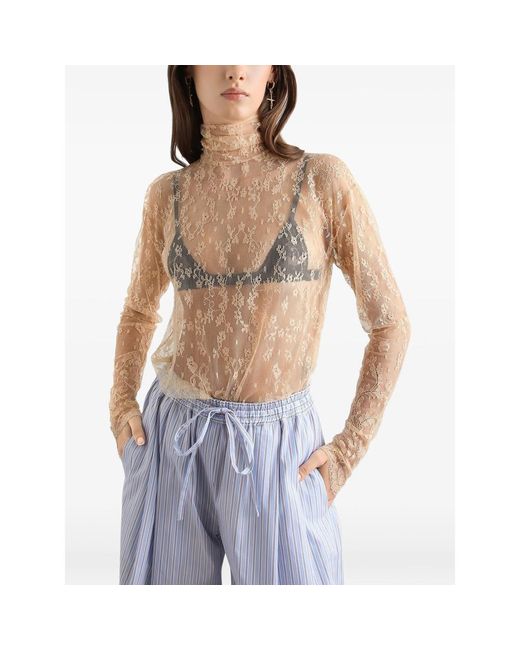 Dolce & Gabbana Blue Top Lace Roll-Neck