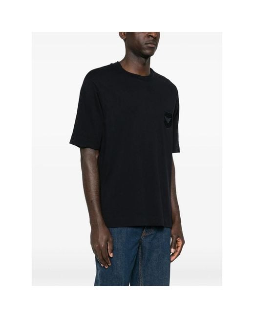 Emporio Armani Black Crew-Neck Logo-Appliqué T-Shirt for men