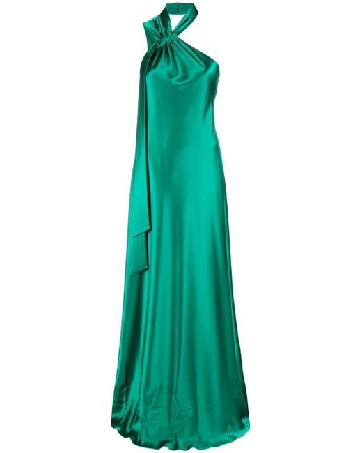 Galvan Green One-shoulder Flared Gown