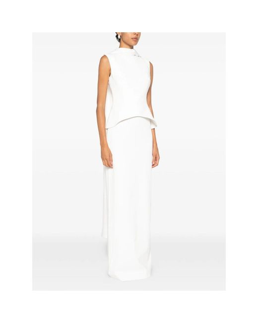 Solace London White Annie Peplum-Waist Draped-Panel Maxi Dress