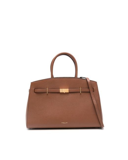 DeMellier London Brown Top Handle Leather Clutch Bag