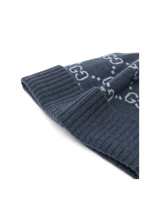 Gucci Blue Gg-Jacquard Cashmere Beanie for men