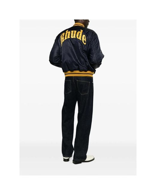 Rhude Blue Logo-Patch Striped-Trim Jacket for men