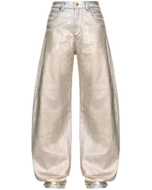 Pinko White Metallic Wide-Leg Jeans