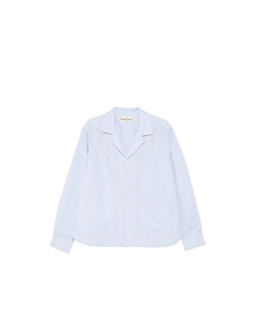 BAZISZT Blue Mord Floral-Embroidered Shirt for men