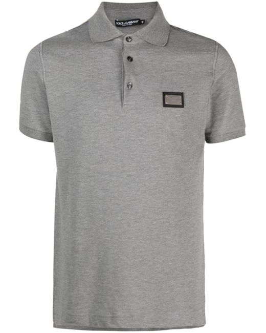 Dolce & Gabbana Gray Logo-Plaque Cotton Polo Shirt for men