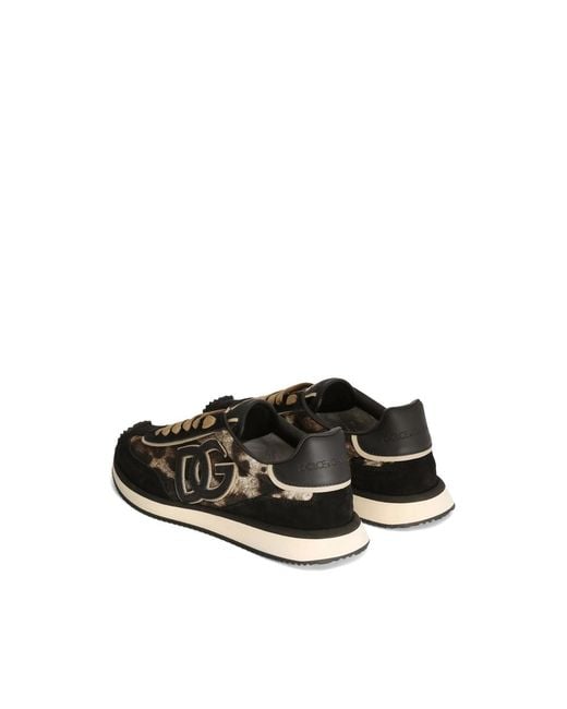 Dolce & Gabbana Black Leo-Print Fabric Dg Cushion Sneakers
