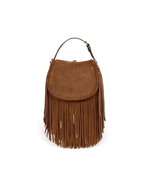 Etro Brown Small Suede Pony Bag With Fringes