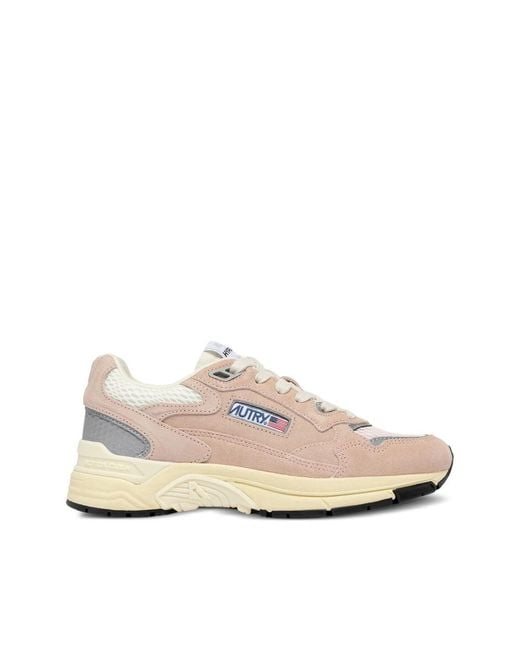 Autry Pink Hyperway Suede Lace-Up Sneakers
