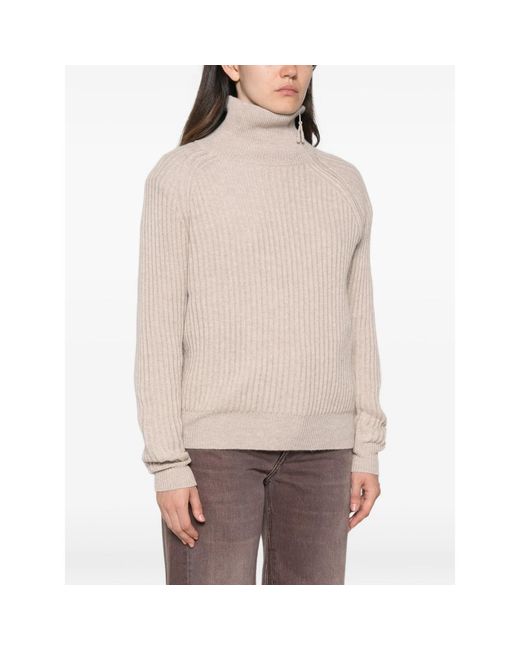 Allude Natural Ribbed Zip-Neck Sweater