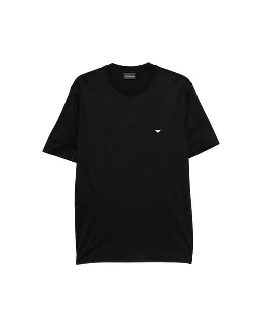 Emporio Armani Black Crew Neck T-Shirt With Logo Embroidery for men