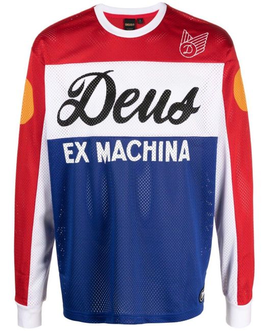 Deus Ex Machina Blue Panelled Logo-Print Sweatshirt for men