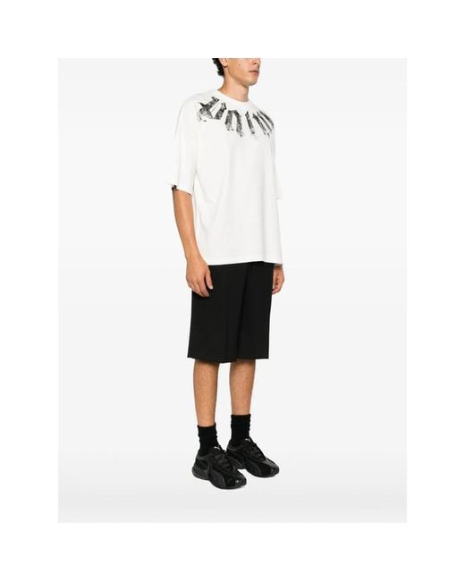 Palm Angels White Big Neck Logo Printed T-Shirt for men