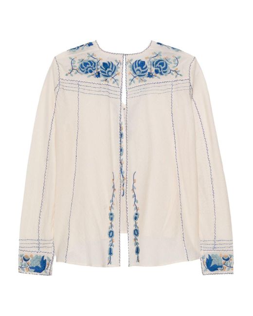 Bode Natural Cornflower Embroidered Blouse
