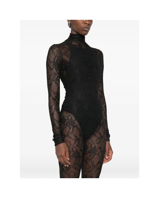 ANDAMANE Black Ziggy Lace-Patterned High-Neck Bodysuit