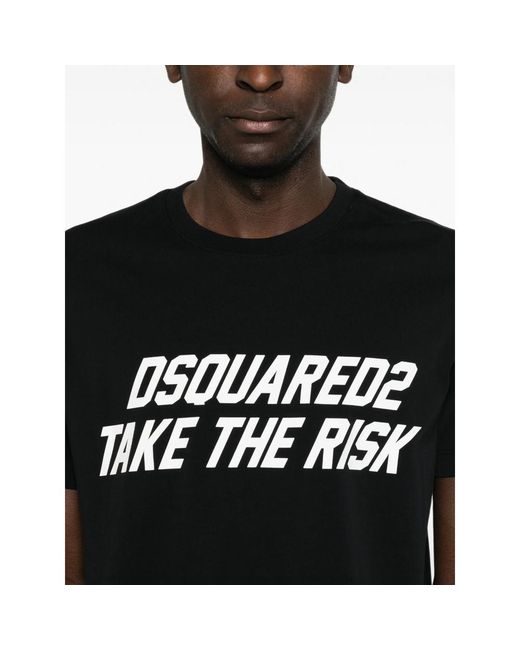 DSquared² Black Slogan-Print T-Shirt for men