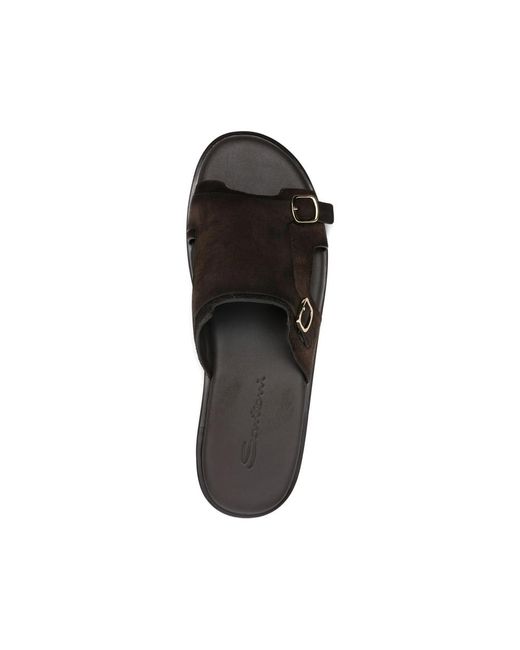 Santoni Black Sliders for men