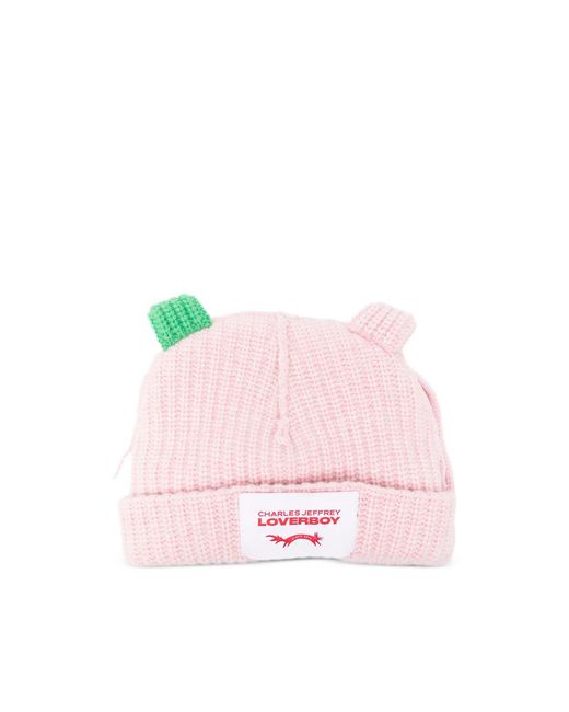 Charles Jeffrey Pink Chunky Ear-Detail Beanie Hat for men