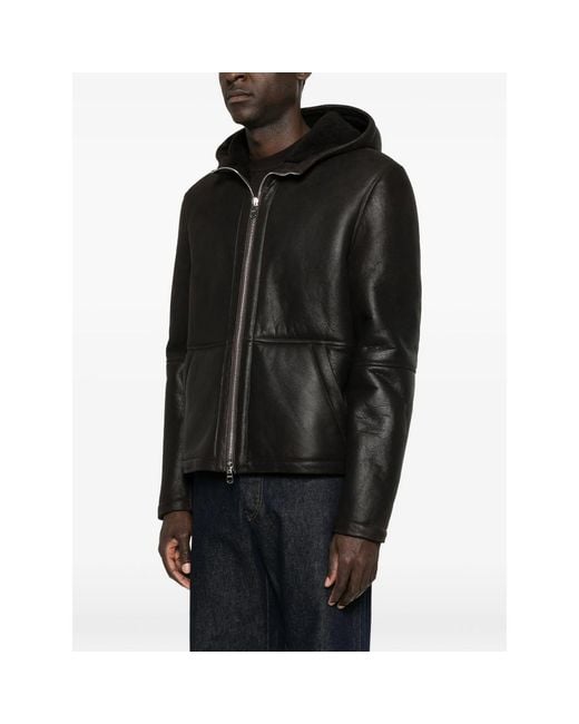 Dondup Black Hooded Shearling Jacket for men