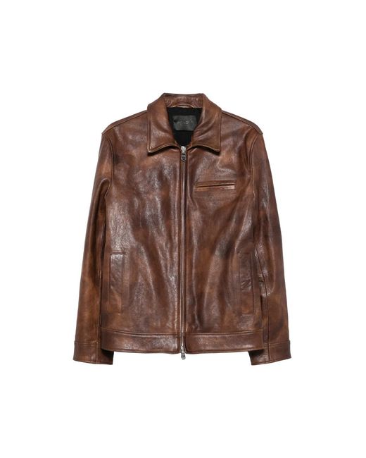 Dondup Brown Distressed Leather Jacket for men