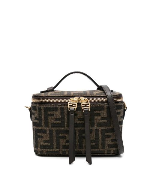 Fendi Black Vanity Ff-Pattern Top-Handle Mini Bag