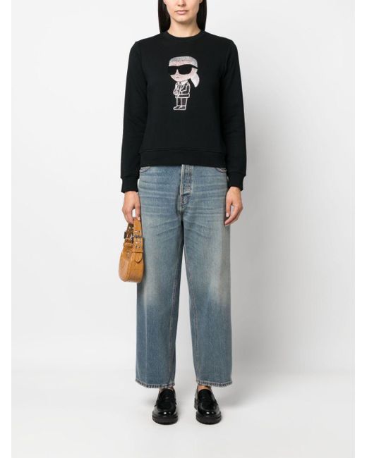 Karl Lagerfeld Black Ikonik Rhinestone-Embellished Sweatshirt