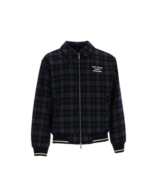 Drole de Monsieur Black Check-Pattern Slogan Jacket for men