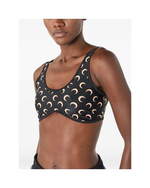 MARINE SERRE Black Brassière À Imprimé Lune