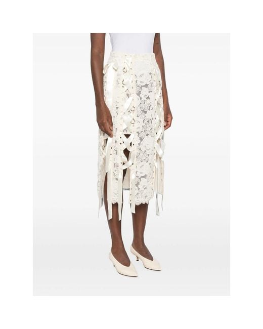 Simone Rocha Natural Lace-Up Floral-Lace Midi Skirt