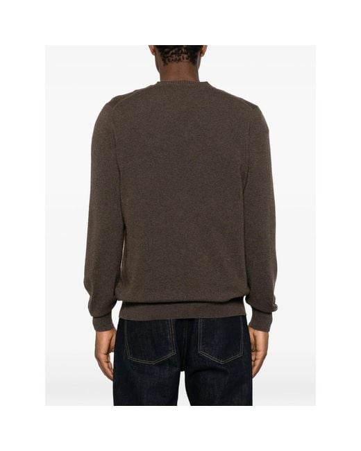 Fedeli Brown V-Neck Ribbed-Trim Sweater for men