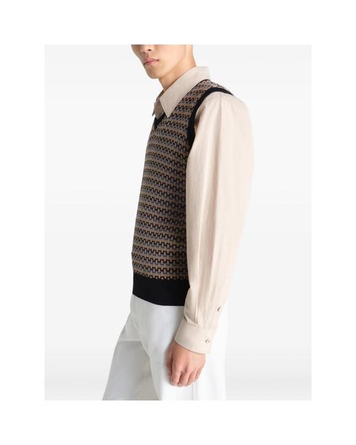 Lemaire Gray Patterned V-Neck Vest for men