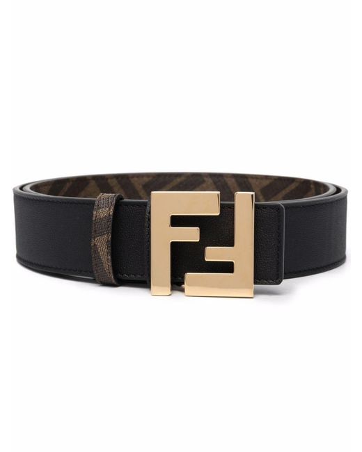 Fendi Black Ff-logo Plaque Belt for men
