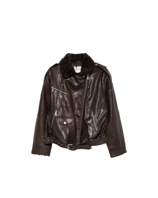 Gestuz Black Belted Shearling-Collar Jacket