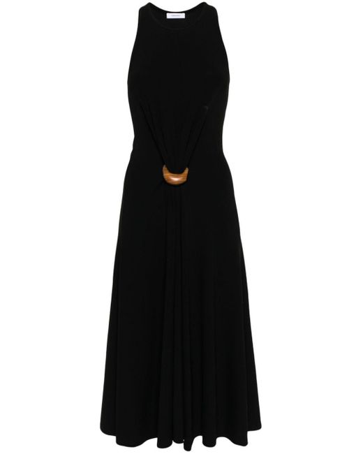 Ferragamo Black Wooden-Buckle Sleeveless Dress
