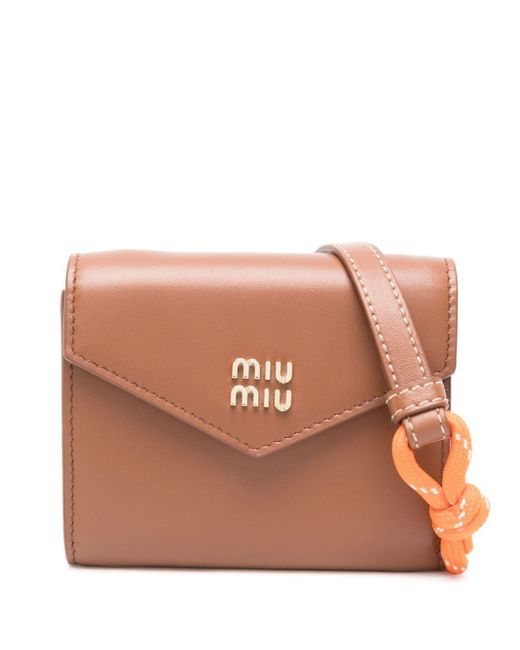 Miu Miu Brown Logo-Lettering Leather Wallet