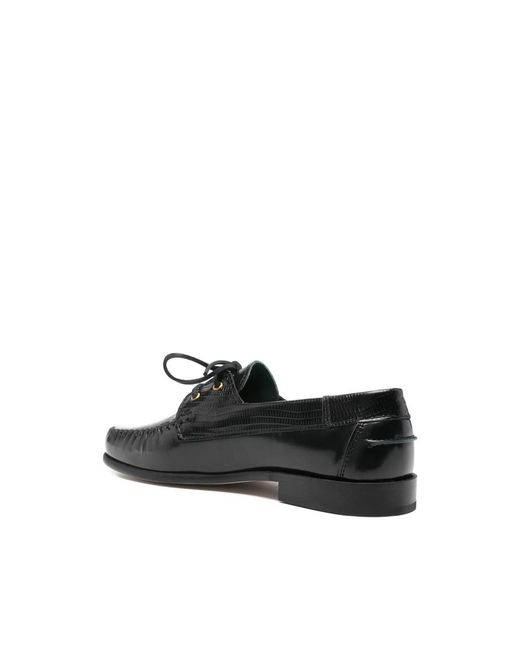 VINNY'S Black Millo Two-Tone Lace-Up Boat Shoes for men