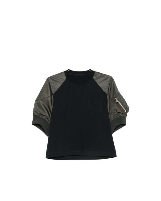 Sacai Black Panelled Raglan-Sleeve T-Shirt