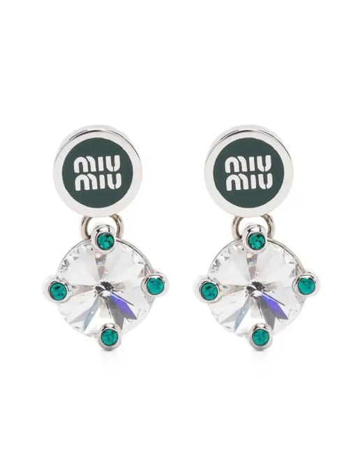Miu Miu White Logo-Plaque Earrings
