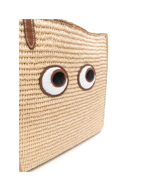 Anya Hindmarch Natural Raffia Leather Tote Bag With Eye Patch Motif