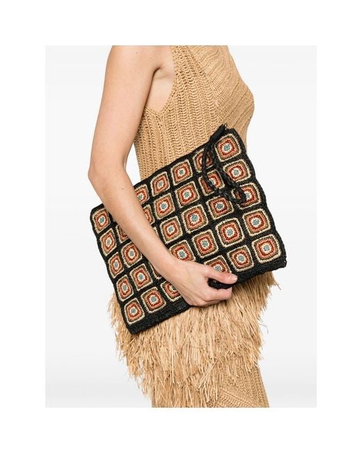IBELIV Black Patterned Woven Clutch Bag