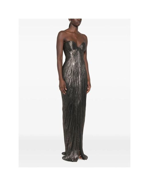 Maria Lucia Hohan Black Nadira Metallic-Effect Pleated Maxi Dress