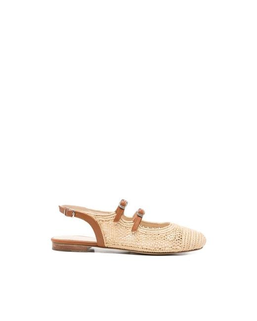CAREL PARIS Natural Balma Buckle-Strap Woven Flat Pumps