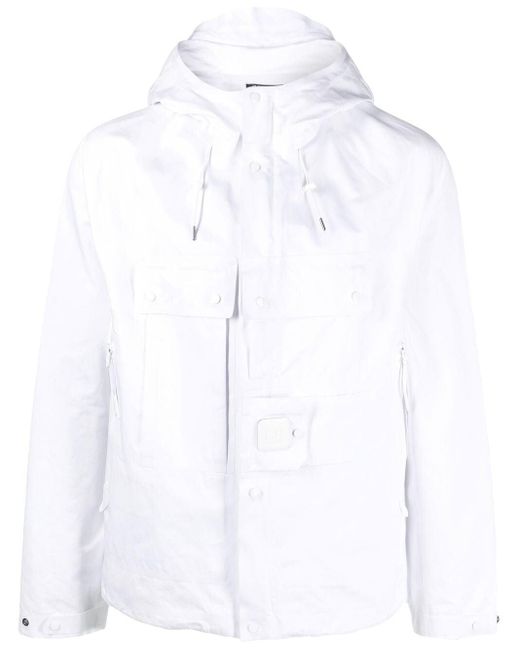 C P Company White Zip-up Hooded Jacket for men
