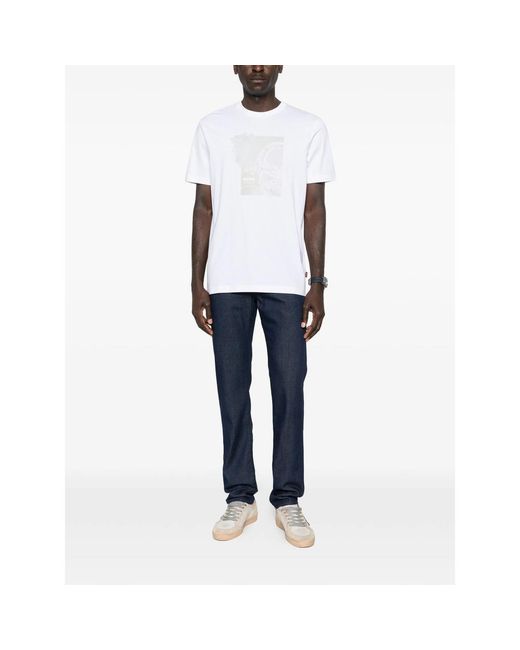 Boss White Graphic-Print T-Shirt for men
