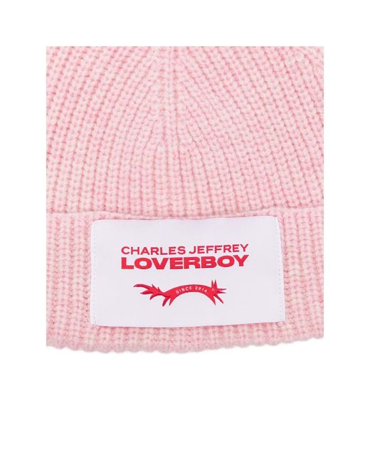 Charles Jeffrey Pink Logo-Patch Beanie Hat for men