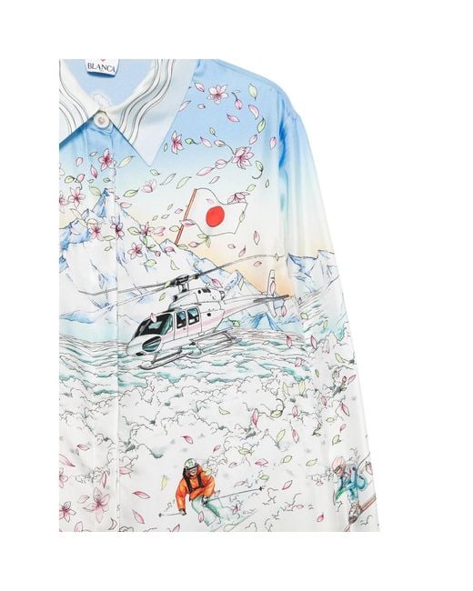 Casablanca Blue Floral-Print Ski-Scene Shirt for men