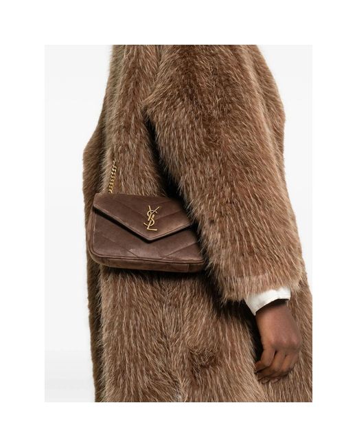 Saint Laurent Brown Mini Loulou Logo-Patch Cross Body Bag