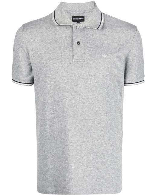 Emporio Armani Gray Logo-Print Piqué-Trim Polo Shirt for men