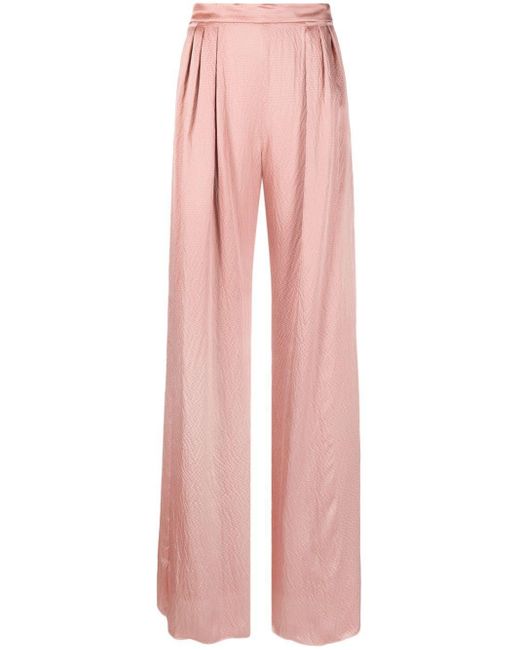Max Mara Pink Pleated Silk Straight-Leg Trousers