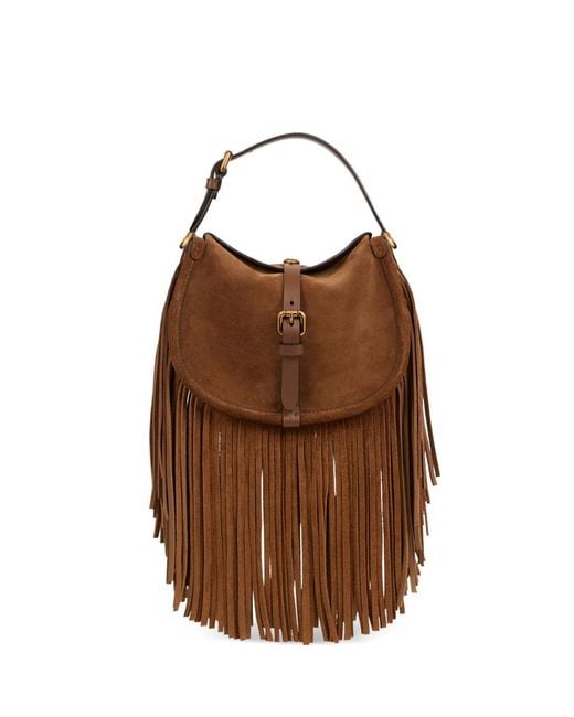 Etro Brown Small Suede Pony Bag With Fringes